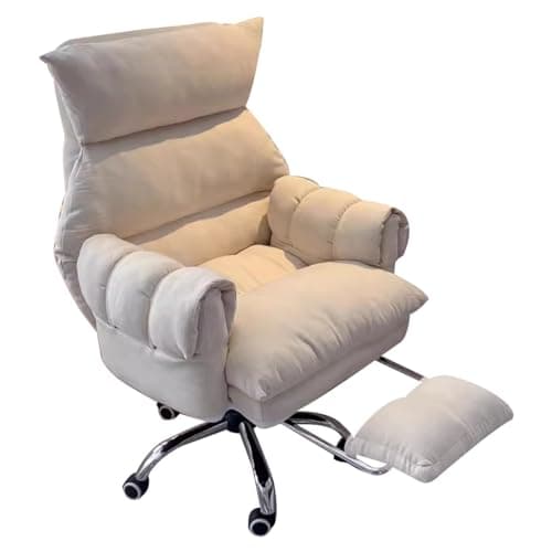 Soft Study Gaming Chair Ergonomic Recliner Chair Office Chairs Lazy Sofa for Bedroom, Home Office Desk Chairs Backrest Reclinable Armchair for Living Room (Color : Beige with footrest