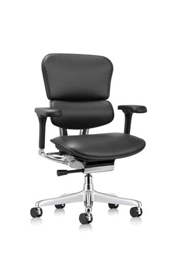 Ergohuman Eurotech LE10ERGLO Executive Mid Back Leather Swivel Office Chair, Tilt Tension Control, Tilt Lock, Back Angle, Back Height, Synchro Tilt, Seat Height, Seat Depth, & Arm Height Adjustments