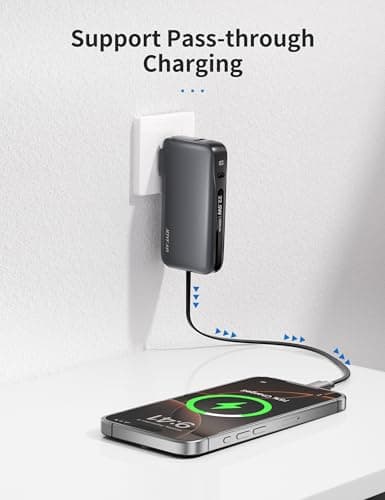 JOYFAR 1 Pack Portable Charger with Built-in USB-C Cable & Plug, 10,000mAh 5V/4.5A Power Bank Fast Charging 22.5W, Travel Essential Battery Pack 3 Output for iPhone 16/15 Series, Samsung Galaxy, iPad 5