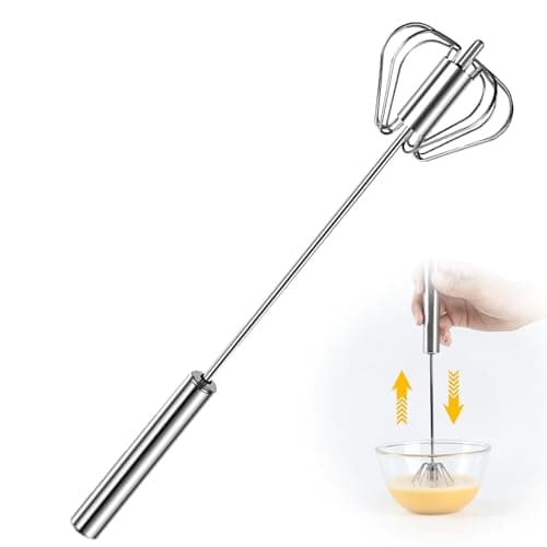 Stainless Steel Semi-Automatic Whisk, 2026 New Stainless Steel Egg Whisk Hand Push Rotary Whisk Blender, Hand Push Mixer Stirrer Tool for Cooking Kitchen Home Egg Milk (10in)