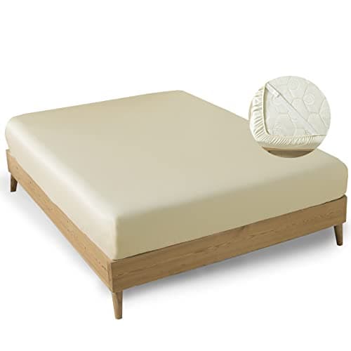 MINIPANDA Queen Size Fitted Sheet with Bed Sheets Holder Straps for Corners, Keep Sheets from Coming Off - Deep Pocket - Ultra Soft - Microfiber Sheets (Beige, Queen)