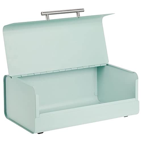 mDesign Metal Bread Box Bin with Hinged Lid - for Kitchen Countertop, Island and Pantry - Large Capacity Storage, Vintage-Inspired Design - Multi-Purpose Storage Container for Home - Mint Green 8
