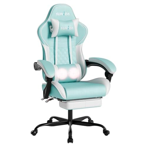 Ergonomic Video Gamer Chairs Gaming Computer Chair Gamer Chairs for Adults Massage Lumbar Support Swivel Height Adjustable Headrest Backrest 8