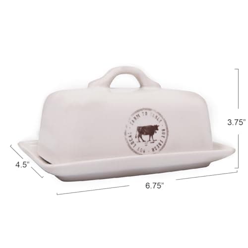 Creative Co-Op Stoneware Butter Dish with Cow Decal 5
