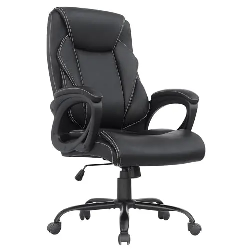 ELABEST Ergonomic Big and Tall Leather Office Chair, Comfortable Executive High Back Computer Desk Chair, Modern and Comfy With Padded Armrests, Black