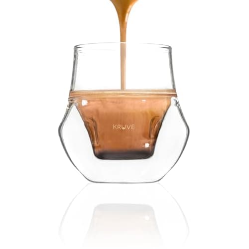 KRUVE Propel Espresso Cups, Handmade Double-Walled Glass Coffee Mugs, Clear 2.5 oz, Scientific Design for Better Tasting Coffee (Set of Two) - Unique Glass Coffee Cups with Headspace & Internal Fins