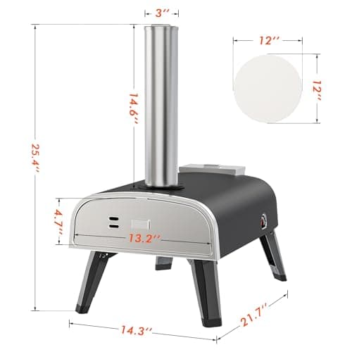 Outdoor Pizza Oven aidpiza 12" Wood Pellet Pizza Ovens With Rotatable Round Pizza Stone Portable Wood Fired with Built-in Thermometer Pizza Stove for Outside Backyard Camping Picnics 9