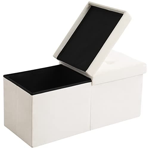 CUYOCA Storage Ottoman Bench Foldable Seat Footrest Shoe Bench End of Bed Storage with Flipping Lid, 75L Storage Space, 30 inches Velvet Cream 8