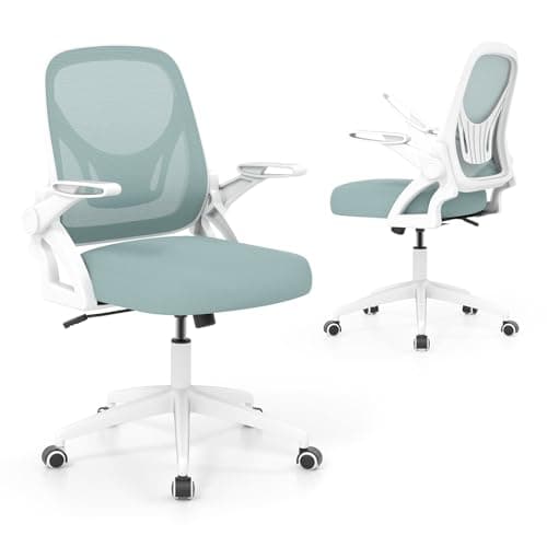 COSTWAY Office Chair, Comfy Swivel Rolling Desk Chair with Adjustable Height & Flip-Up Armrests, Ergonomic Mesh Computer Chairs with Lumbar Support for Working & Gaming (Blue)