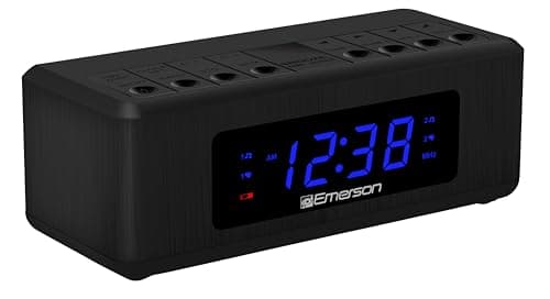 Emerson CK2023AM/FM Dual Alarm Clock Radio with 0.6" Blue LED Display, 4-Level dimmer, and Wake to Radio/Buzzer Alarm, Black