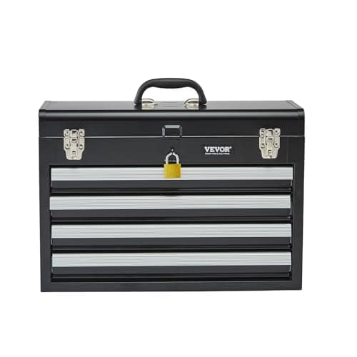 VEVOR Metal Tool Box, 20.5-inch, Portable Metal Tool Box with 4 Drawers, Small Tool Chest with EVA Liners, Ball Bearing Slide Drawers Locking & Powder Coated Finish, Multi-Function Tool Organizer 9