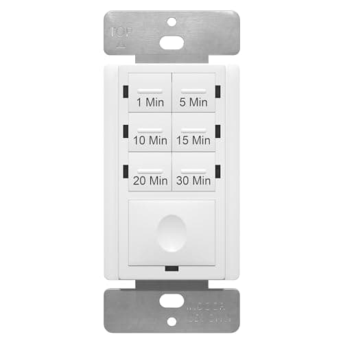 ENERLITES 30-Minute No Neutral Countdown Timer Switch, 1-5-10-15-20-30 Min, for Bathroom Fans, Heaters, Lights, 120VAC 800W, UL Listed, HET06A-J-W, White