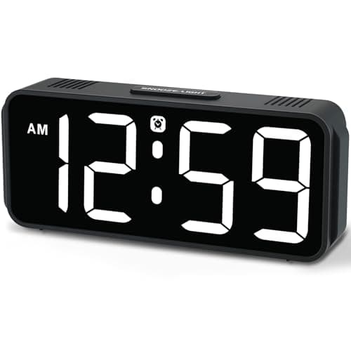 Peakeep Small Digital Alarm Clock Plug in for Bedrooms Bedside, Tiny Electric Clock Large Big Numbers Display Battery Backup for Desk Table, 6 Dimmers, 5 Adjustable Alarm Volume (White)
