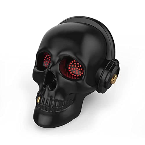 YSEECHENS Skull Bluetooth Speaker Novelty Skeleton Unique Wireless Portable Speakers with Eyes Lights Halloween Decoration (Black)