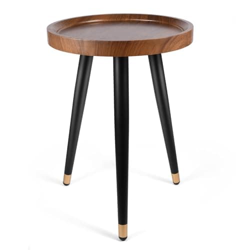 KGPLOME Plant Stand Indoor,Mid Century Walnut Wood Plant Table, Heavy Duty Metal Tall Flower Pot Stand,Modern Round Small Side End Table With Raised Design(12"x17")