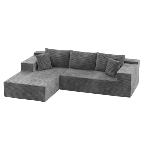 Homall 108" Modular Sectional Sofa, Boneless Couch with L-Shape Chaise, Cloud Couch with Deep Seat Upholstered, No Assembly Required for Living Room, Bedroom (Corduroy, Grey) 9