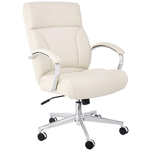 Amazon Basics Executive Desk Chair with Easy Assembly, Adjustable Height, 275lb Capacity, Oversized Cushion, 29.13"D x 25.2"W x 43.11"H, Ivory Bonded Leather