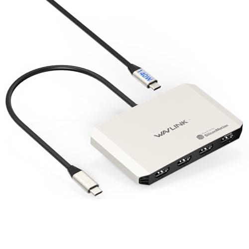 4 Monitor Docking Station, WAVLINK Quad Monitors Adapter for M1/M2/M3/M4 macOS Systems, 140W PD in, 4 HDMI, Quad 4K Output, SMI Driver & Host USB3.2 Gen 2 Required