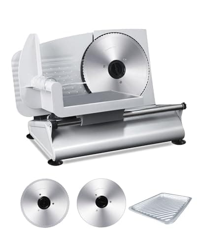 Pterying Meat Slicer Machine for Home - 200W Electric Food Slicer with 2 Removable 7.5" Stainless Steel Blades and Tray, Adjustable and Child Lock Protection, Slicer Machine for Meat Bread