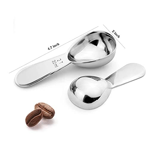 Xducom 2 Pcs Coffee Scoop, 18/8 Stainless Steel Coffee Tablespoon Measuring Spoons, 2 Tablespoon Coffee Scoop for Ground Coffee,Tea(Silver) (30ML, Silver, 2) 6