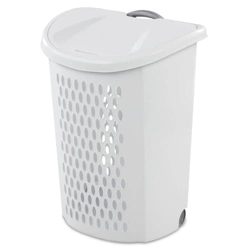 Wheeled Plastic Laundry Hamper,Adult-Sized White Rolling Basket,Spacious Storage with Handles for Home & Dorms