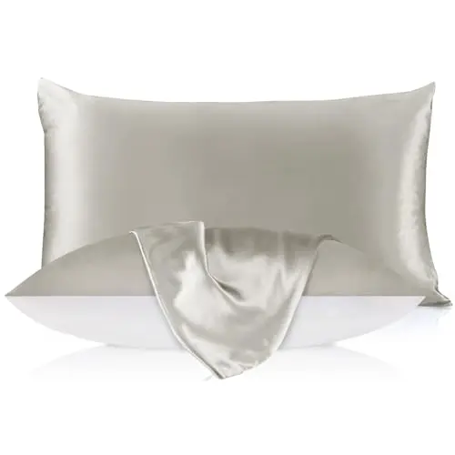 LILYSILK Natural Silk Pillowcase for Hair and Skin with Cotton Underside Standard 20x26 Inch Silvergray 1pc 19 Momme