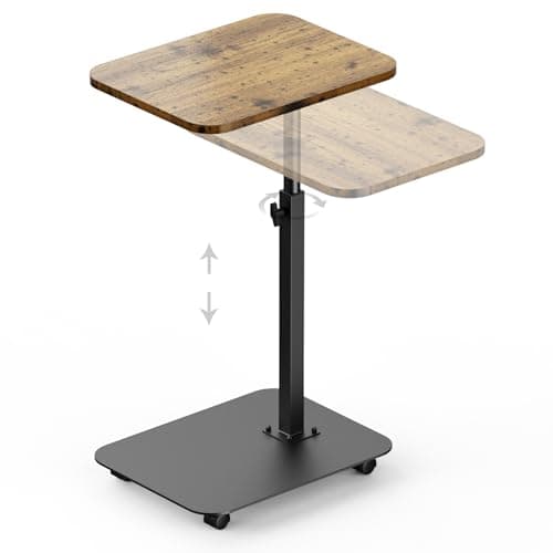 TV Tray Table Heavy Metal Base with Wheel Swivel/Adjustable Height Couch Table, Sofa Arm End Side Table for Living Room and Bedroom, Bed or Small Spaces