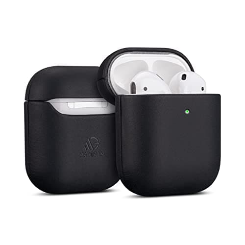 Maogoam for AirPods Case Leather, Genuine Oil Wax Crazy Hors Leather Case for Airpods 2nd Generation, Indiana-Jones Style, Handcrafted, Black