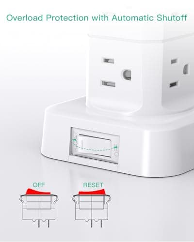 Power Strips with Surge Protection, Flat Plug Power Strip with 12 Outlets 4 USB Ports, Charging Station Tower 1875W/15A 1080J 6Ft Extension Cord with Multiple Outlets, Office Supplies, Dorm Essentials 5