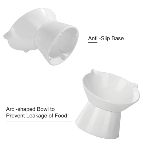 Detachable Elevated Cat Bowls, 15° Tilted Raised Cat Food Bowl Anti-Vomiting, Whisker Friendly, Adjustable Pet cat Dishes for Protecting Spine, Adult Kitten (White) 5