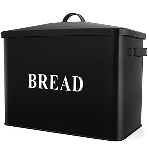P&P CHEF Extra Large Bread Box with Lid, Metal Bread Storage Container for Farmhouse Kitchen Countertop, 13.1” X 11.81” X 7.2” Inches for Holding 2+ Loaves, Indoor & Outdoor Use, Black