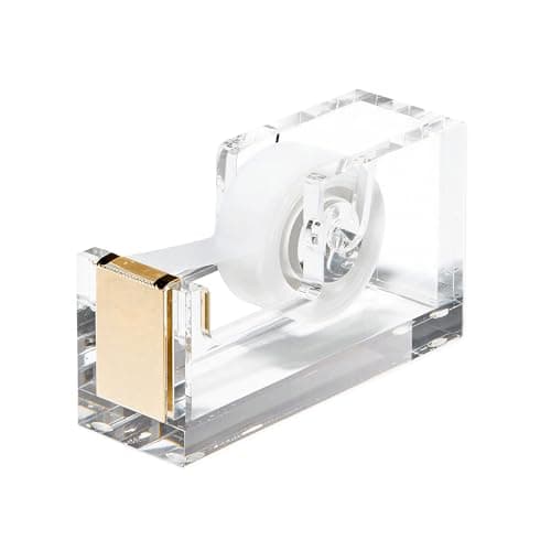 OfficeGoods Acrylic Tape Dispenser – Modern Desk Organizer for Office Supplies – Heavy Duty Refillable Tape Holder for Home and School Crafting – Stylish Desktop Accessory for Gift Wrapping, Gold