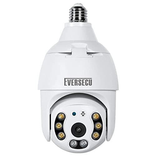 EVERSECU 2K 4MP Light Bulb Security Camera, 4 Inch Dome Camera, 360° View, 2.4G WiFi&Wireless, Motion Detection, Auto Tracking, 2 Way Audio, Color Night Vision, IP65 Waterproof