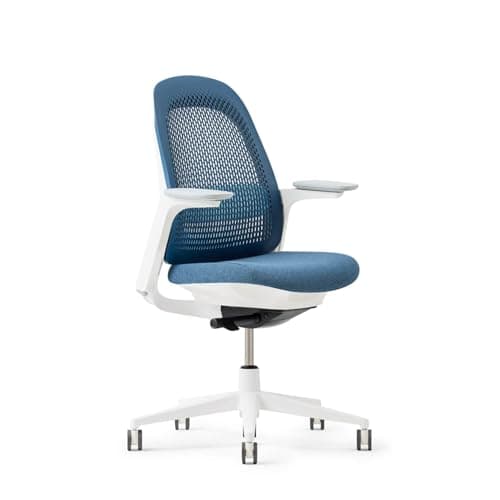Haworth Breck Office Chair - Ergonomic Desk Seat with Height-Adjustable Lumbar Support, White Trim, Duo-Tone Hard Casters, and 4D-Arms (Lagoon)