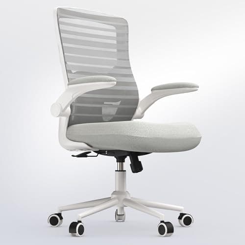 QLTPLUS Office Chair for Long Hours & Lower Back Pain Relief – 4" Molded Foam Cushion, Padded Lumbar Support, and Padded Flip-up Armrests, Ideal for Office or Study, Light Gray