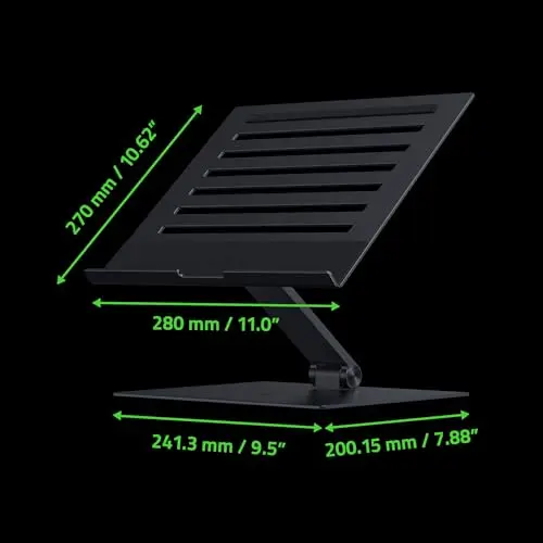 Razer Adjustable Laptop Stand: Supports Phones, Tablets, Laptops, Macbooks up to 18" - Adjust Height and Tilt - Durable Aluminum Construction - Vented Design - Foldable for Storage & Travel - Black 8