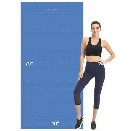 Hatha Yoga Extra Long TPE Yoga Mat 79" x 40” x 1/2" Thick Non-slip Exercise Mat for Home Gym Use, Yoga, Pilates, Fitness & Workouts (Blue)