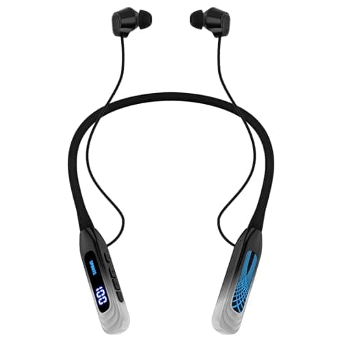 Podity Neckband Bluetooth Headphones, 1000H Extra Battery Life with Display Magnetic Earphones,Wireless Stereo Earbuds with Microphone, Waterproof in-Ear Headset for Sports/Workout/Office (Silver)