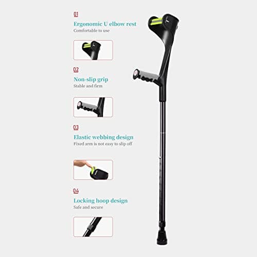Forearm Crutches for Adults(1 Pair)，Adult Crutches Adjustable with Anti-Dorp Cuff，Aluminum Lightweight Arm Crutches Forearm for Adults，Foldable Muletas para Adultos，Crutch for Walking 6