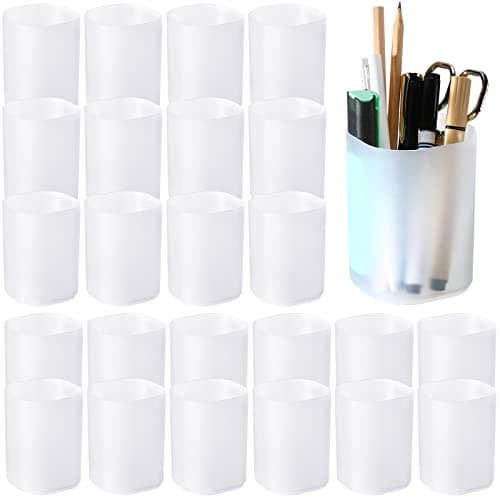 Fainne 24 Pcs Translucent White Plastic Pen Holder Bulk Pencil Storage Cup Makeup Marker Holder Organizer for Desk Pen Container for Stationery Cosmetics Marker Crayons Office Home