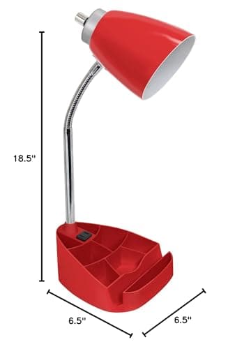 Simple Designs LD1057-RED Gooseneck Organizer Desk Lamp with iPad/Tablet Stand or Book Holder and Charging Outlet, Red 6