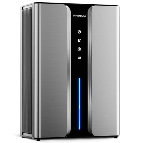 PTHRAOUTA Small Dehumidifier with Drain Hose, (850 sq.ft) Portable Mini Dehumidifiers for Home Auto-off Odor Removal 2 Duak-Core Safe Drainage deshumificador for Bathroom RV Closet Indoor, 50 OZ