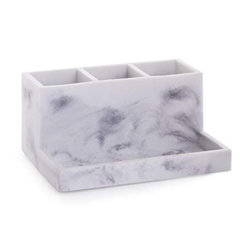 BINO | Multi Purpose 3 Compartment Organizer with Tray | Makeup Brush Holder Makeup Brush Organizer Holder Toothbrush Marble Bathroom Accessories (Matte Marble)