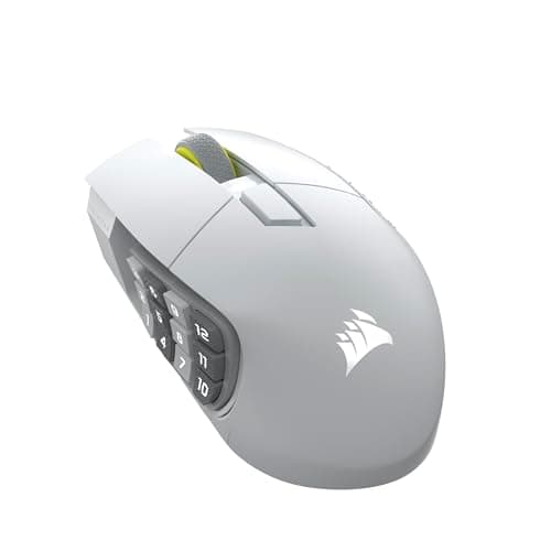 Corsair Scimitar Elite Wireless SE MMO PC Gaming Mouse – 33,000 DPI, 16 Programmable Buttons, Key Slider, Elgato Virtual Stream Deck, 1,000Hz Polling, Up to 150-Hour Battery – White