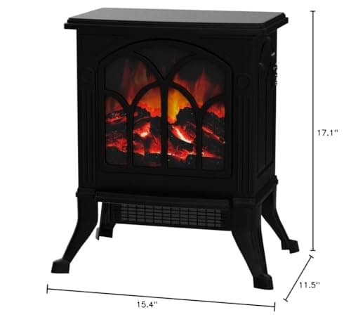 LifePlus Electric Fireplace Heater, Freestanding Stove Heater with 3D Realistic Flame Effect, Small Overheat Safety Protection for Indoor Use Bedroom, 1500W Retro Black 10