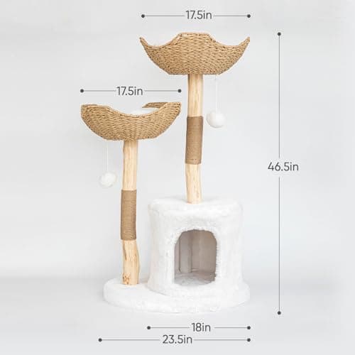 Modern Cat Tree for Indoor Cats Large Adult, 46.5" Tall Wooden Cat Tower for Large Cats with Scratching Post, Luxury Cat Condo, White 6