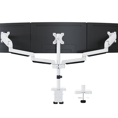 MOUNTUP Triple Monitor Mount for 17-32 inch Screens, Full Motion Triple Monitor Stand, Gas Spring 3 Arm Desk Mount Holds 4.4-19.8 lbs Each, Clamp & Grommet Mounting, White