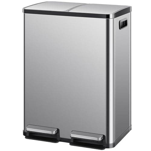 DUMOS Dual Compartment Trash Can, 2 x 9 Gallon Recycling Bin with Soft-Close Foot Pedal, Kitchen Garbage Can with Removable Inner Buckets, Fingerprint-Resistant, Space-Saving Waste Sorter 7