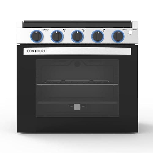 CONTOURE RV 3-Burner Drop-In Gas Range 21” – Propane-Powered RV Stove with Oven, Black with Stainless Steel Accents, LED Knobs, Easy-Clean Oven, CSA Certified, GR-21BTC