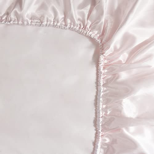HommxJF Silk Satin Blush Pink Twin Fitted Sheet, Deep Pocket Fitted Sheet Only, Breathable, Non- Fading, Fully Elasticized Bed Sheets Sold Separately 5